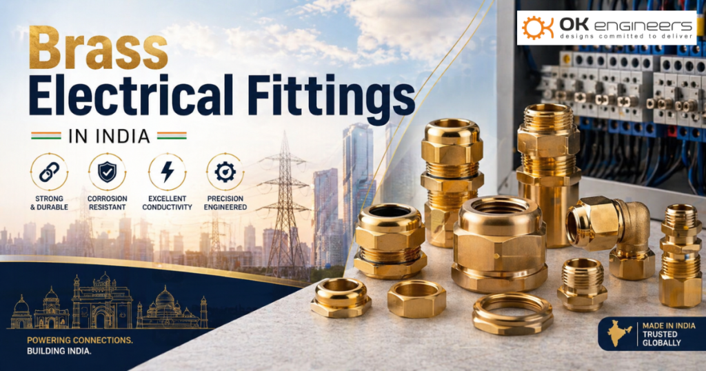 Brass electrical fittings in India including cable glands, connectors, and precision components used in industrial electrical panels