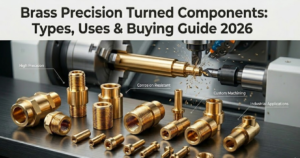 Brass precision turned components including CNC machined parts, connectors, inserts and fasteners used in industrial applications