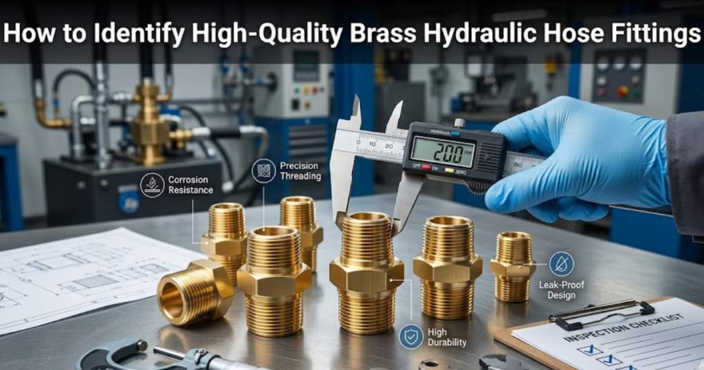High-quality brass hydraulic hose fittings inspection showing precision threading and corrosion-resistant finish