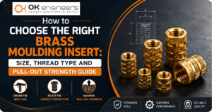 How to choose the right brass moulding insert by size, thread type, and pull-out strength guide with precision brass threaded inserts by OK Engineers.