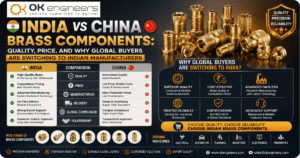 India vs China brass components comparison showing quality, price, manufacturing, delivery, compliance, and why global buyers are choosing Indian brass manufacturers.